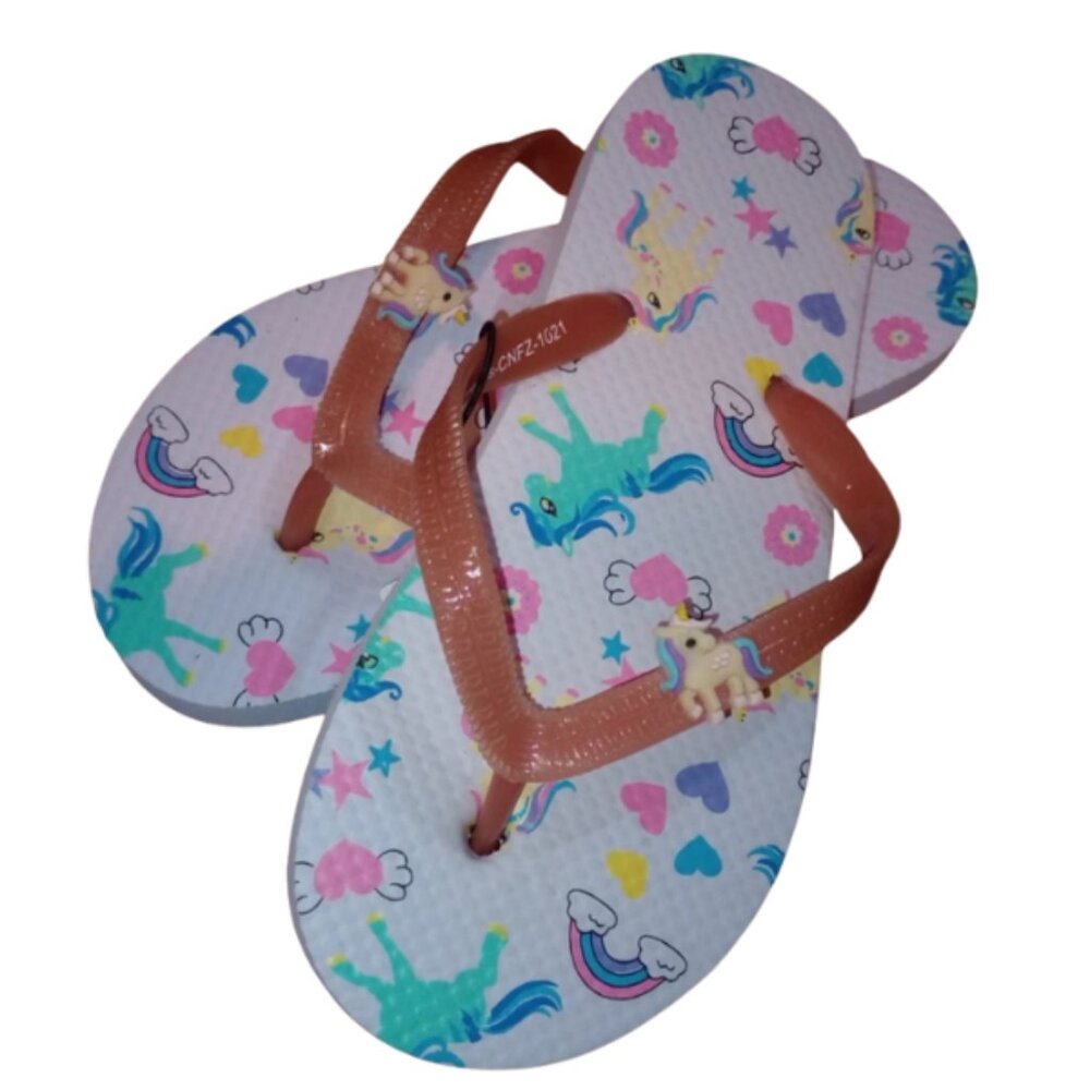 West Loop Girls Unicorn Flip Flops White Size 13/1 Sandals NWOB